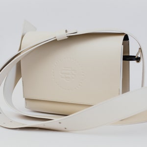 Leather crossbody bag Women's white shoulder bag Handmade Cross body purse image 3