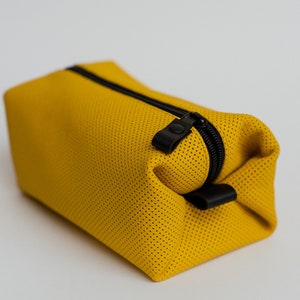 Makeup pouch Genuine leather cosmetic bag Yellow Italian natural leather toiletry bag