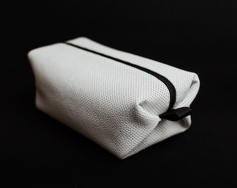 Makeup pouch Natural leather cosmetic bag White Italian genuine leather toiletry bag