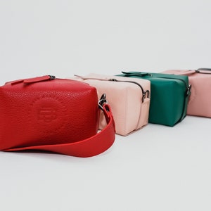 Rectangle crossbody bag purse Wide strap Genuine leather cube Shoulder bag Red Waist Belt bags image 1