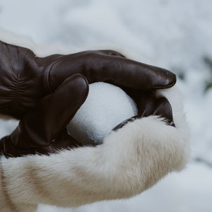 Real mink fur mittens Natural leather warm winter gloves