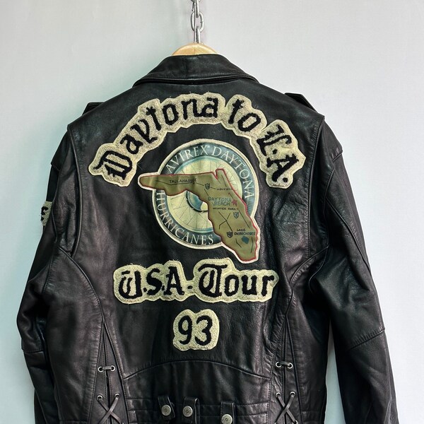 Avirex Daytona to L.A./ USA Tour 1993 Authentique Perfecto Blouson Jacket Veste Johnny Hallyday Moto Motard Rare Vintage size/taille M