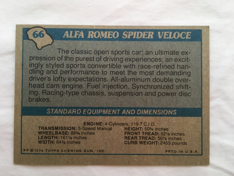Vintage Alfa Romeo Topps Autos of 1977 Complete Set of 3 Cards