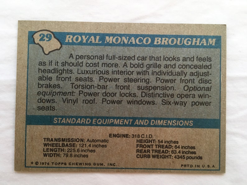Vintage Dodge Trading Cards Royal Monaco /& Charger SE Topps Autos of 1977