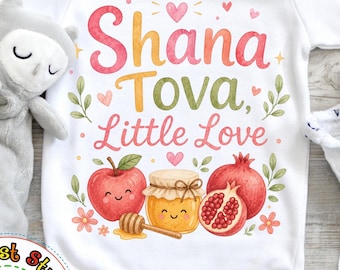 Rosh Hashanah T-Shirt, Cute Shana Tova Little Love Rosh Hashana Outfit, Funny Jewish New Year Toddler Baby, Jewish Holiday, Apples and Honey