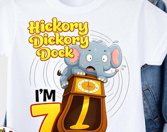 Hickory Dickory Dock The Mouse Ran Up The Clock T-Shirt | Birthday Favorite Nursery Rhyme Toddlers Kids Shirt | Nursery Rhyme Elephant Clock