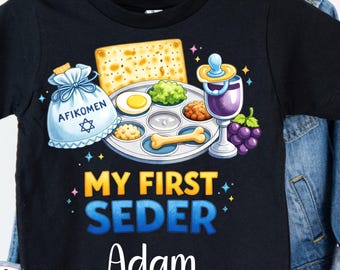 My First Seder Passover T-Shirt, Cute Matzah Kids Passover Outfit, Funny Pesach Passover Toddler Baby, Pesach Jewish Holiday Afikoman Squad