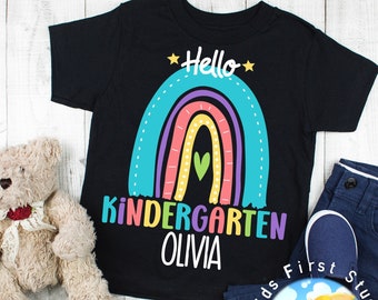 Personalized Hello Kindergarten Pre-K Name Preschool Gift First Day Of Kindergarten Name Shirt Preschool T-Shirt For Toddlers Kids Girls