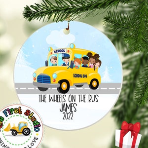 Wheels On The Bus Nursery Rhyme Ornament, Nursery Rhyme Song Yellow Bus Christmas Ornament Gift Personalized Ornaments for kids baby toddler