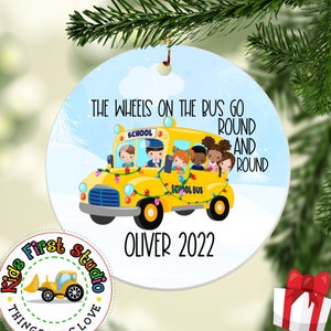 Wheels On The Bus Nursery Rhyme Ornament, Nursery Rhyme Song Yellow Bus Christmas Ornament Gift Personalized Ornaments for kids baby toddler