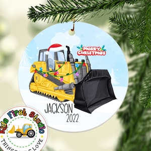 Bulldozer Loader Track Christmas Ornament, Personalized Boy Ornament, Christmas Tree Kids Ornament, Digger Construction Truck Toddler Gift