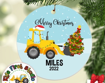 Digger Bulldozer Christmas Ornament, Personalized Boy Ornament, Christmas Tree Kids Ornament, Loader Construction Truck For Toddler Keepsake