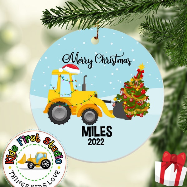 Digger Bulldozer Christmas Ornament, Personalized Boy Ornament, Christmas Tree Kids Ornament, Loader Construction Truck For Toddler Keepsake