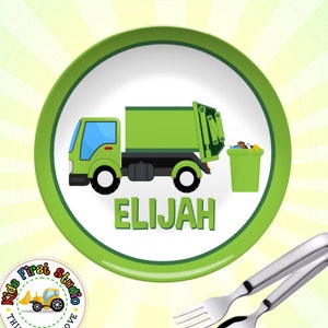 Personalized Garbage Truck Plate Toddler Kids Birthday Gift For Boys Garbage Truck Party Supplies Kids Dinnerware Kids Garbage Truck Plate