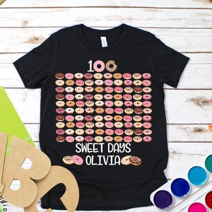 PERSONALIZED 100 Sweet Days 100th day of School T-Shirt 100 Days Of School Shirt For Girls Happy 100th Day Cute Elementary School Donuts