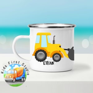 Personalized Digger Loader Mug Gift for Kids | Kids Mugs Personalized Gift Enamel Construction Truck Mug Gift For Boys Girls Toddlers Kids