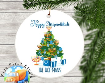 Happy Chrismukkah Hanukkah Ornament, Personalized Gift Ornament, Christmas Tree Hanukkah Ornament Decoration, Jewish Christian Gift Keepsake