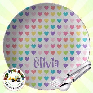 Personalized Valentine Rainbow Hearts Food Plate Toddler Kids Holiday Gift For Girls Valentines Day Heart Kids Dinnerware Gift Idea Toddlers