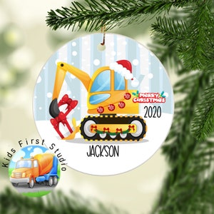 Digger Excavator Christmas Ornament, Personalized Boy Ornament, Christmas Tree Kids Ornament, Loader Construction Truck For Toddler Keepsake