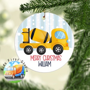 Construction Truck Christmas Ornament, Personalized Boy Ornament, Christmas Tree Kids Ornament, Cement Mixer Truck For Toddler Boys Keepsake