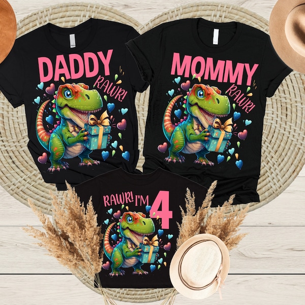 Dinosaurs Birthday PNG | Family Matching Sublimation | Digital Download Shirt | T-Rex Theme Birthday Party | Matching Family | Pink Dinosaur