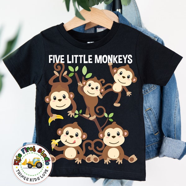 Five Little Monkeys Jumping On the Bed Favorite Nursery Rhyme Song T-Shirt | Nursery Rhyme Tee For Toddler Kids Boys Girls | Preschool Rhyme