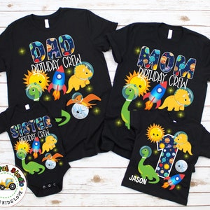 Family Matching Outer Space Birthday Shirts, Personalized Dinosaurs Birthday Party Family Birthday Photo Custom Outfit Kid Toddler Adult Tee