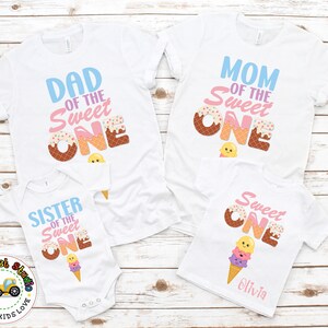 Family Matching Ice Cream Birthday Shirts Personalized Ice Cream Waffle Sweet One Birthday Party Family Summer Birthday Outfit Kids & Adults