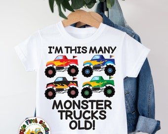 I'm This Many Monster Trucks Old Shirt for Toddlers Boys & Girls, Monster Truck Birthday, Big Trucks gift, Monster Truck Birthday Shirt Kids