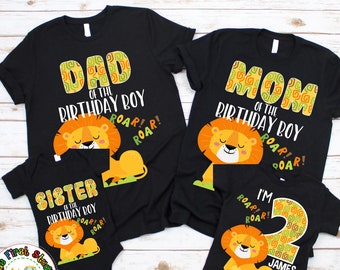 Family Matching Lion Theme Birthday Shirts Personalized Jungle Safari Zoo Animals Birthday Party Family Lion Birthday Outfit Kids & Adults