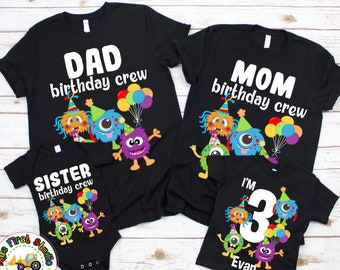 Family Matching Monsters Birthday Shirts Personalized Cute Monster Birthday Party Family Birthday Custom Outfit Kids Toddlers & Adults Tee