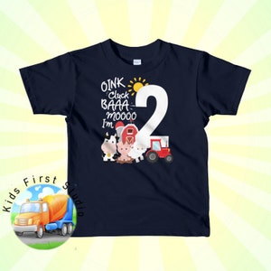 Oink Cluck Baa Moo I&#39;m 2 Farm Theme Birthday 2 Yrs Old Shirt Barnyard Birthday Party Farm Animals Sounds T-Shirt Toddler Boys Girls