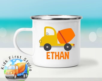 Personalized Cement Mixer Truck Mug Gift for Kids | Kids Mugs Personalized Gift Construction Truck Cars Enamel Mug For Boys Girls Toddlers