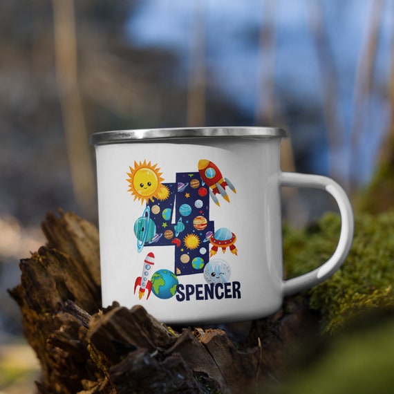 Personalized Outer Space Dinosaurs Mug Gift for Kids Kids Mugs Personalized  Gift Space Enamel Mug for Boys Girls Toddlers Custom Mug 