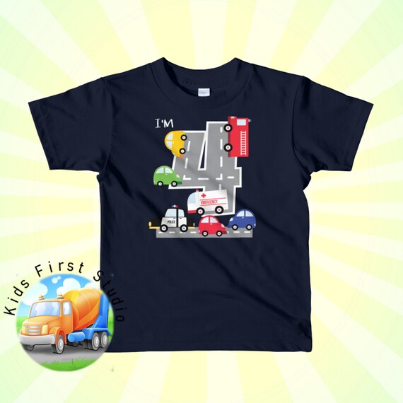 4th Birthday Boys Fire Truck Police Car T-Shirt 4 Year Old 4th Birthday Boys Fire Truck Police Car T-Shirt 4 Year Old