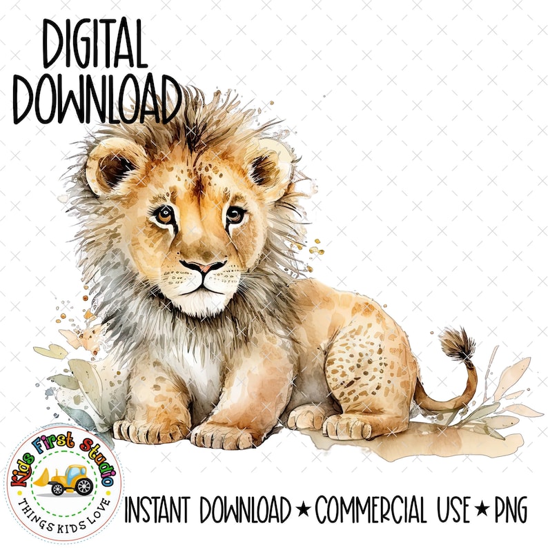 Cute Lion PNG Safari Animals Watercolor Sublimation Digital Download ...