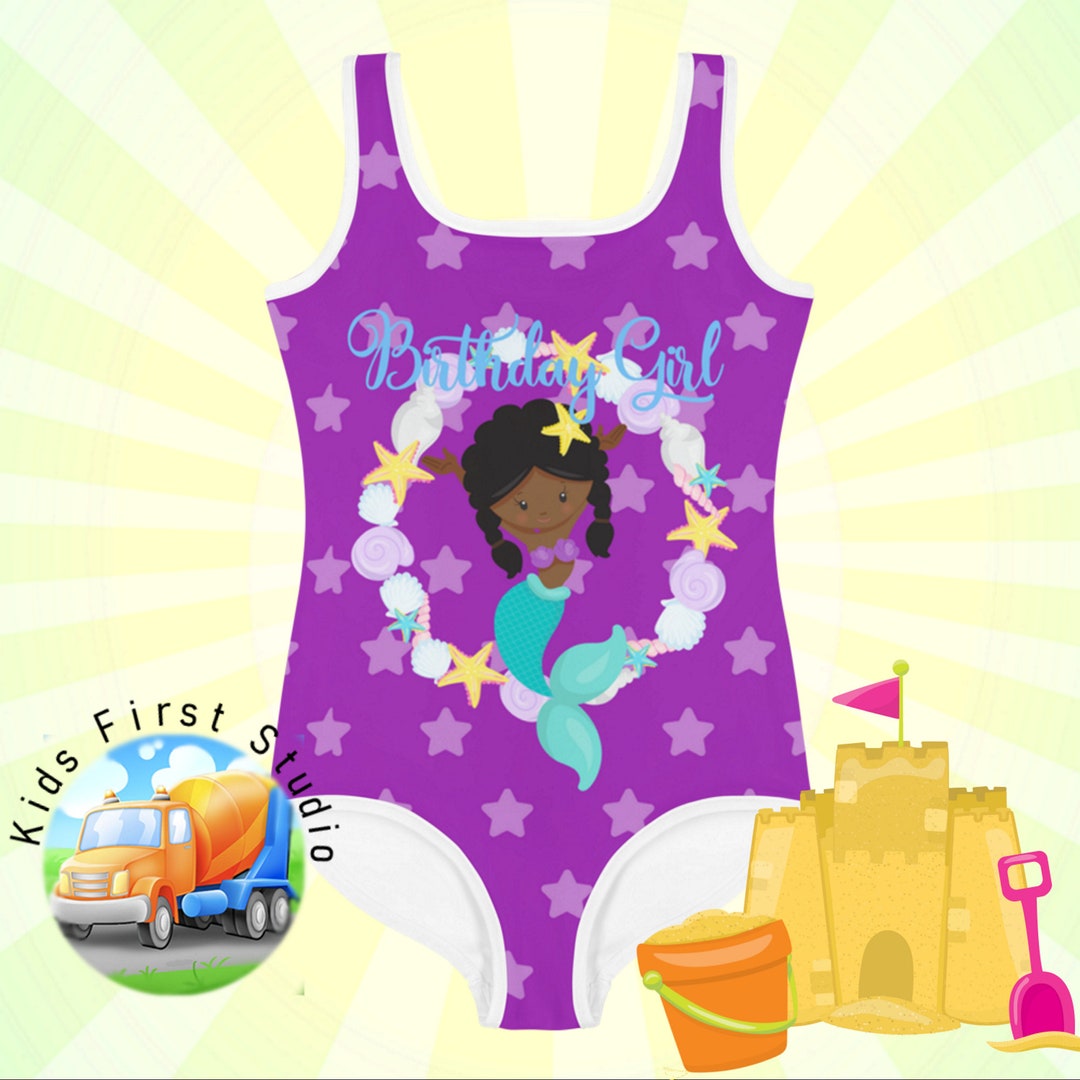 Birthday Girl Cute Mermaid Swimsuit Girls One Piece Swimsuit Etsy