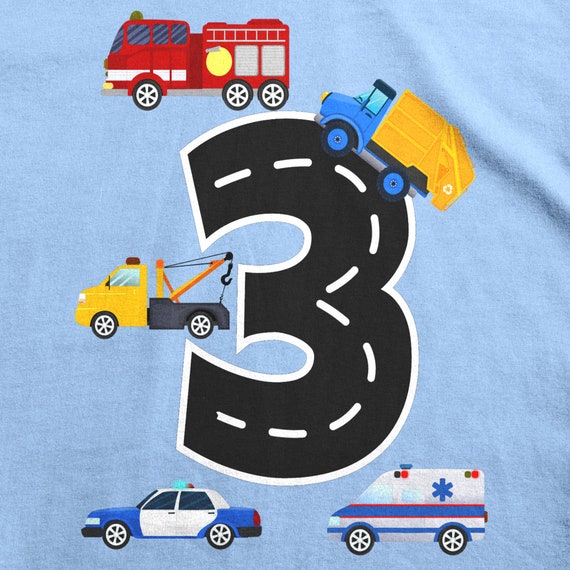 3rd Birthday Boys Fire Truck Police Car T-Shirt 3 Year Old 3rd Birthday Boys Fire Truck Police Car T-Shirt 3 Year Old