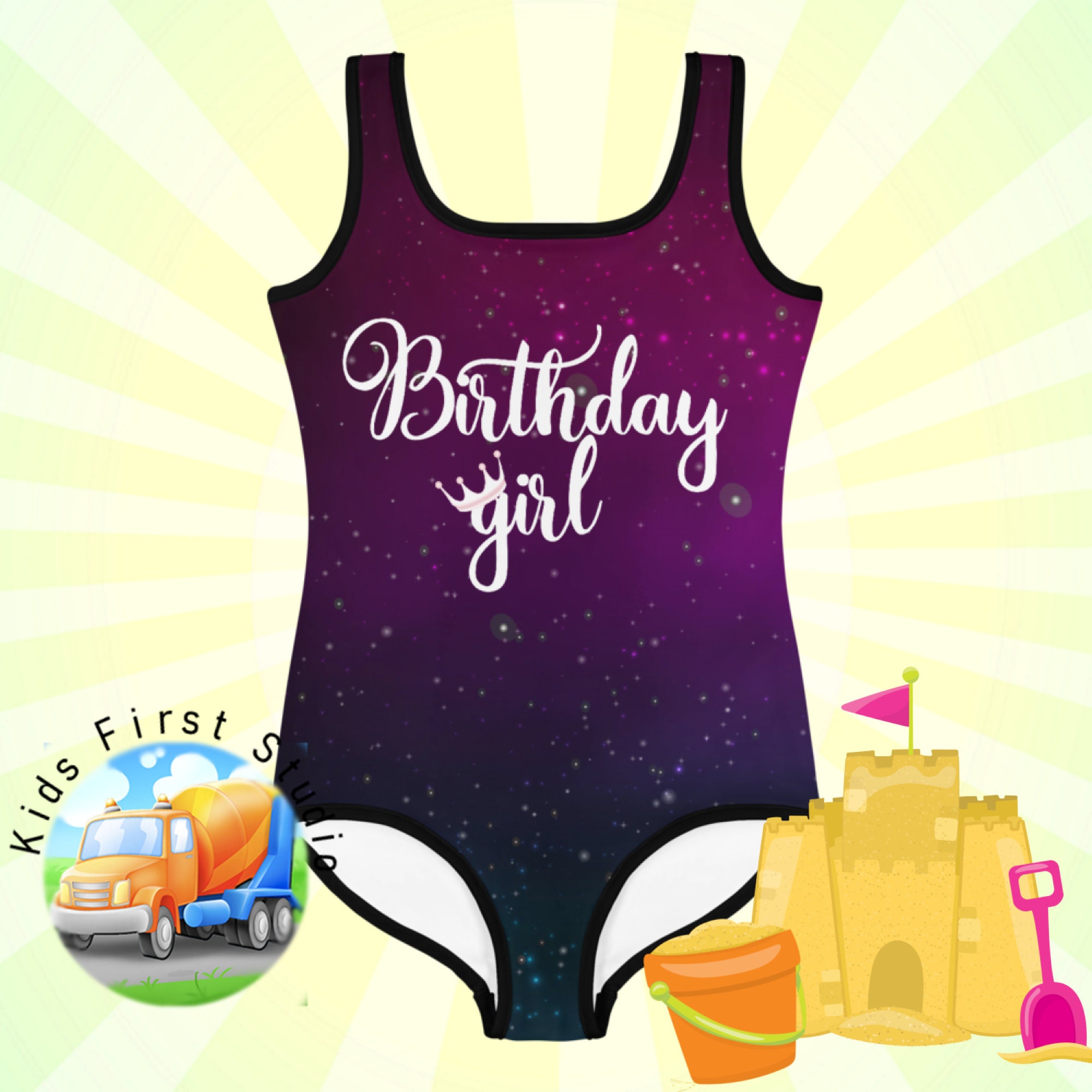 Girls One Piece Swimsuit Birthday Girl Princess Swimsuit Etsy