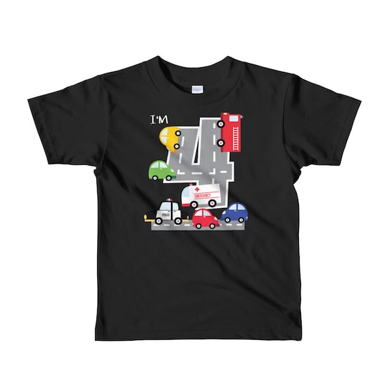 4th Birthday Boys Fire Truck Police Car T-Shirt 4 Year Old 4th Birthday Boys Fire Truck Police Car T-Shirt 4 Year Old