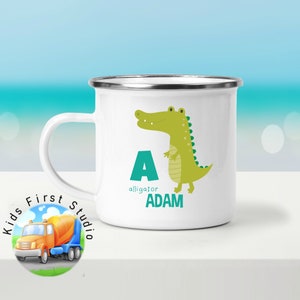 Personalized Animals Alphabet Mug Gift for Kids | Kids Mugs Personalized Gift Animals ABC Custom Enamel Mug For Boys Girls Toddlers Kids
