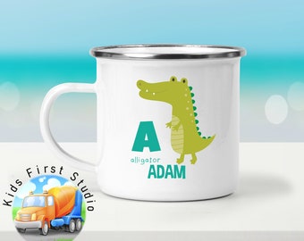 Personalized Animals Alphabet Mug Gift for Kids | Kids Mugs Personalized Gift Animals ABC Custom Enamel Mug For Boys Girls Toddlers Kids