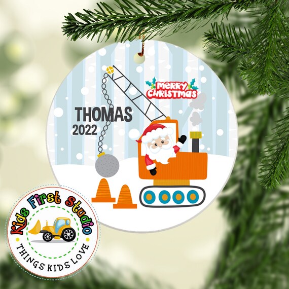 Digger Wrecking Ball Christmas Ornament Personalized Boy Ornament