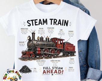 Kids Trucks Vehicles Transportation Guide T-Shirt, Heavy Equipment Train Race Car Graphic Tee Educational Diagram Tee for Boys and Girls