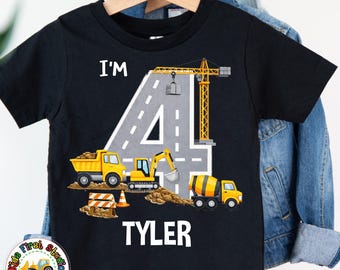 Construction Trucks 4th Birthday Boy, Construction Bday, Excavator, Cement Mixer Truck, Dump Truck T-Shirt, Trucks Tee Construction T-Shirt