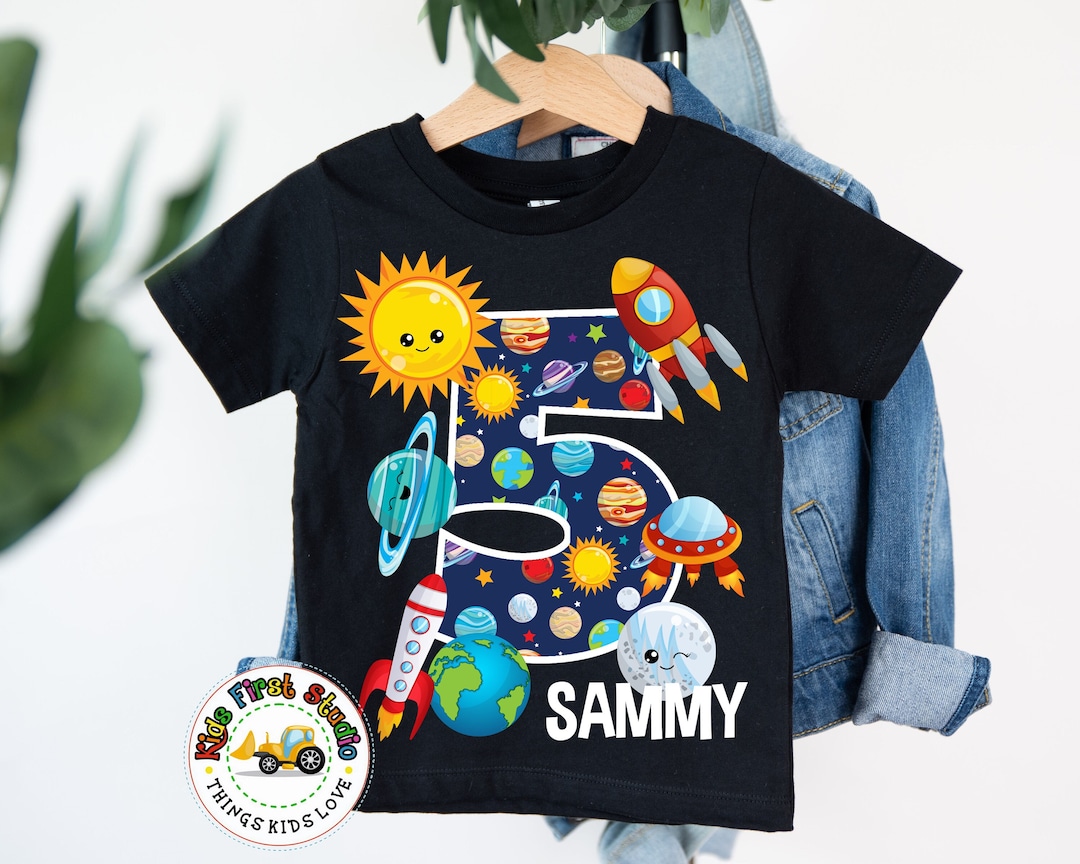 Personalized Outer Space Shirt, Year Old 5th Birthday Party Kids