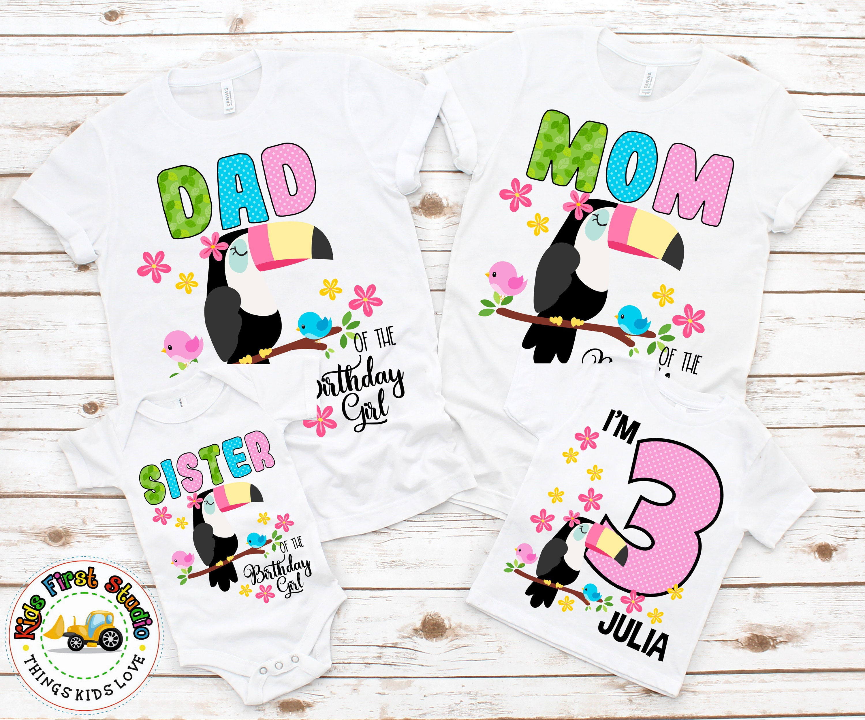 Toucan Birthday Family Shirts, Tropical Birds Family Birthday