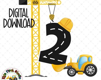 Crane Loader PNG Construction Trucks Watercolor Sublimation Digital Download Shirt PNG 2nd Birthday Construction Truck For Kids Birthday Boy