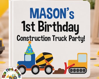 Construction Trucks Baby 1st Birthday, First Birthday Book for Boys, Gift for Birthday, Trucks Birthday Party Personalized Children's Book
