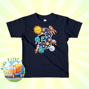 Outer Space 3 Year Old 1st Birthday Party Kids T-Shirt For Boys Girls Toddlers Space 3rd Birthday Party Supplies T-Shirt 3 Year Old Boy Kids